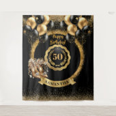 グリッター金ゴールドハイヒール50th誕生日標識 タペストリー (正面)