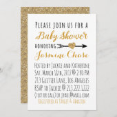 グリッター金ゴールドハート矢印ベビーシャワー招待状 招待状 (正面/裏面)