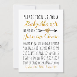 グリッター金ゴールドハート矢印ベビーシャワー招待状 招待状