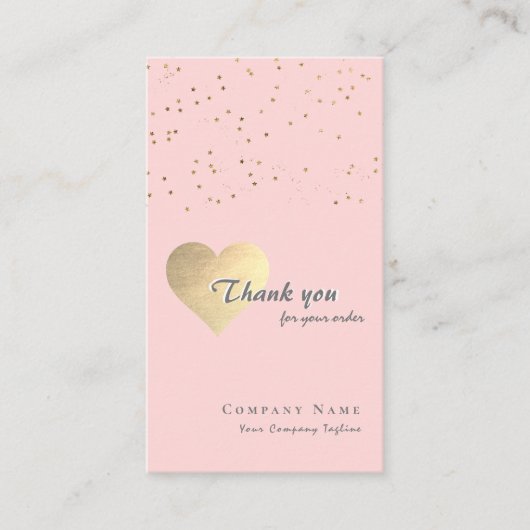 グリッター金ゴールドハート赤面ピンク&グレーサンキュー 名刺 (正面)