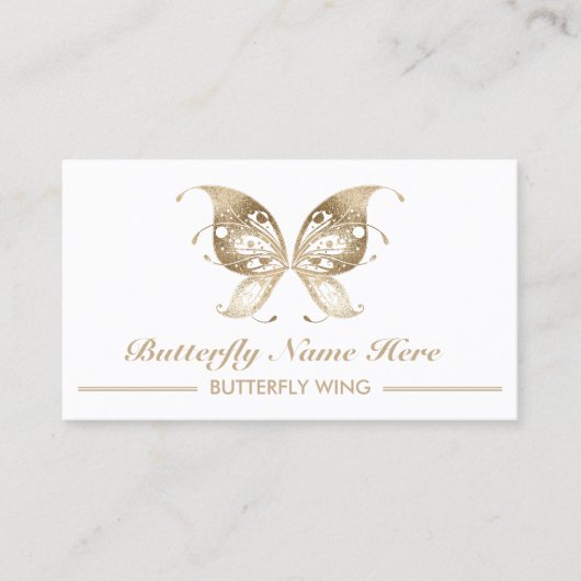 グリッター金ゴールドバタフライウイングスワール装飾 名刺 (正面)