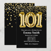 グリッター金ゴールドバルーン101th birthday party 招待状 (正面/裏面)