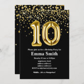 グリッター金ゴールドバルーン10th誕生日パーティー 招待状 (正面/裏面)