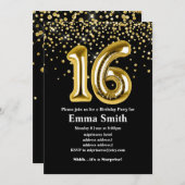 グリッター金ゴールドバルーン16th birthday party 招待状 (正面/裏面)