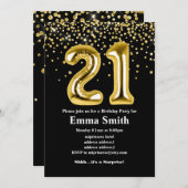 グリッター金ゴールドバルーン21歳パーティー 招待状 (正面/裏面)
