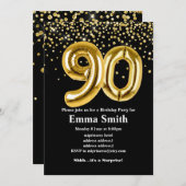 グリッター金ゴールドバルーン90th誕生日パーティー 招待状 (正面/裏面)
