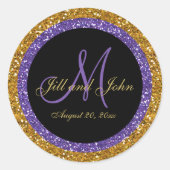 グリッター金ゴールドパープル結婚のモノグラムシールステッカー ラウンドシール (正面)