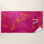グリッター金ゴールドピンクガーリースパークルネーム夏 ビーチタオル (正面)