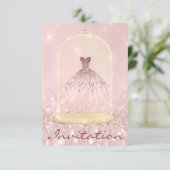 グリッター金ゴールドピンクダイヤモンドドレススウィート16th 招待状 (スタンド正面)