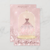 グリッター金ゴールドピンクダイヤモンドドレススウィート16th 招待状 (正面/裏面)
