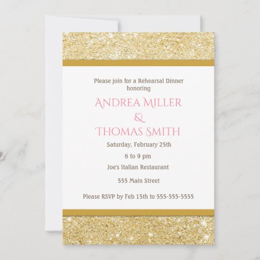 グリッター金ゴールドピンクリハーサルディナー招待状 招待状 (正面)