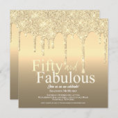 グリッター金ゴールドフィフティと素晴らしい誕生日 招待状 (正面/裏面)