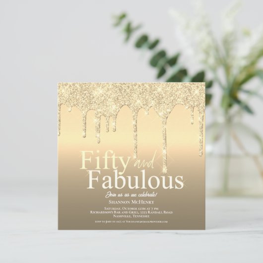 グリッター金ゴールドフィフティと素晴らしい誕生日 招待状 (スタンド正面)
