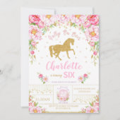 グリッター金ゴールドフローラホース誕生日招待状ガール 招待状 (正面)
