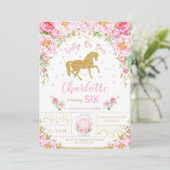 グリッター金ゴールドフローラホース誕生日招待状ガール 招待状 (スタンド正面)