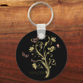 グリッター金ゴールドフローリッシュバタフパーソナライズされたラ キーホルダー (正面)