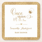 グリッター金ゴールドプリンセスかつてタイムベビーシャワー スクエアペーパーコースター (正面)