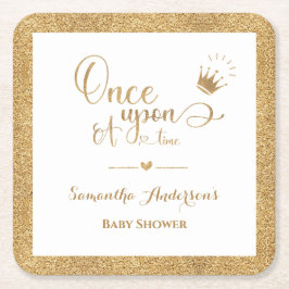 グリッター金ゴールドプリンセスかつてタイムベビーシャワー スクエアペーパーコースター