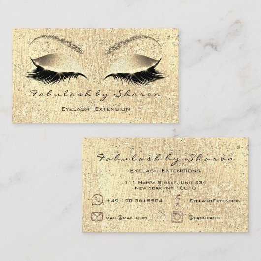 グリッター金ゴールドメイクアップラッシュインスタFBメールTel 名刺 (正面/裏面)