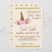 グリッター金ゴールドユニコーンバラガールベビーシャワー 招待状 (正面/裏面)