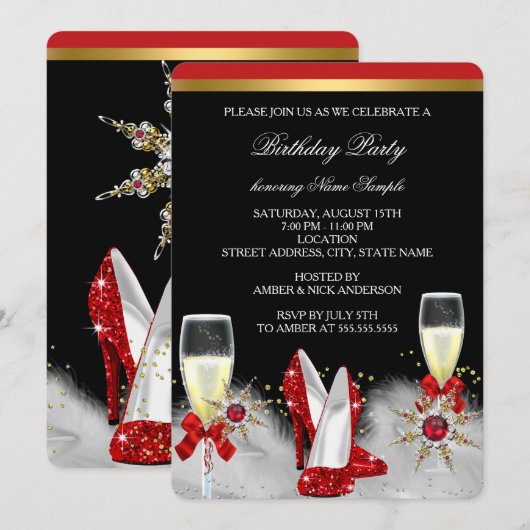 グリッター金ゴールドレッドハイトブラックシルバーシャンパン2 招待状 (正面/裏面)