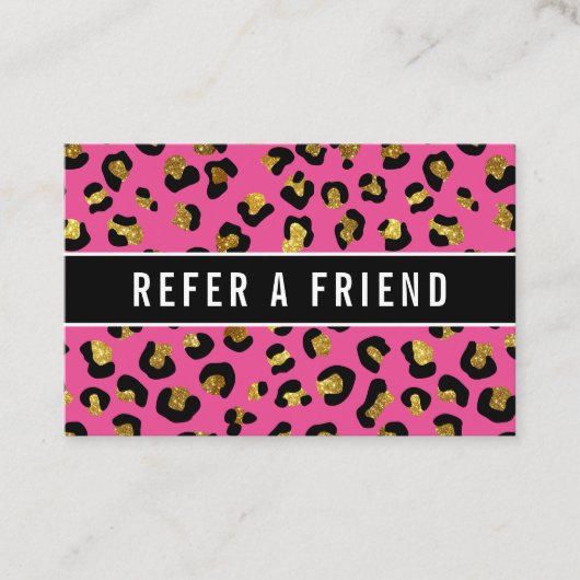 グリッター金ゴールド明るい赤紫色leopard紹介顧客 名刺 (正面)