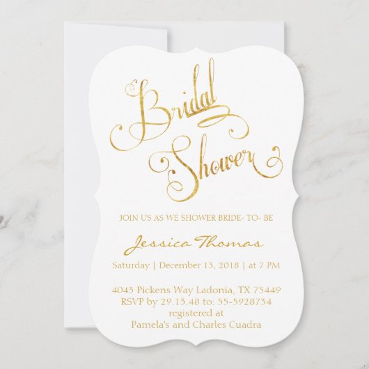 グリッター金ゴールド書道ブライダルシャワー招待 招待状 (正面)