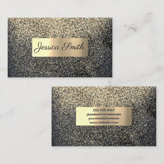 グリッター金ゴールド紙吹雪 |金ゴールドブラシ仕上げメタリック 名刺 (正面/裏面)