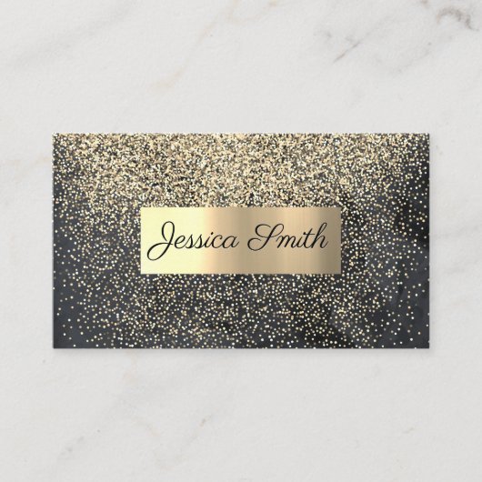 グリッター金ゴールド紙吹雪 |金ゴールドブラシ仕上げメタリック 名刺 (正面)