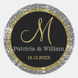 グリッター金ゴールド結婚のモノグラムシール ラウンドシール