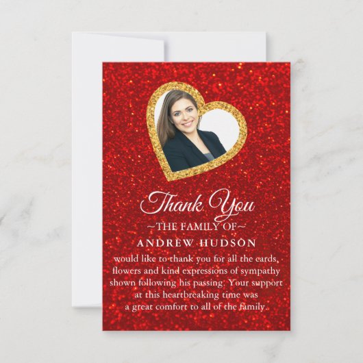 グリッター金ゴールド葬儀フォト悔やみや弔慰サンキューカード サンキューカード (正面)