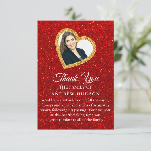 グリッター金ゴールド葬儀フォト悔やみや弔慰サンキューカード サンキューカード (スタンド正面)