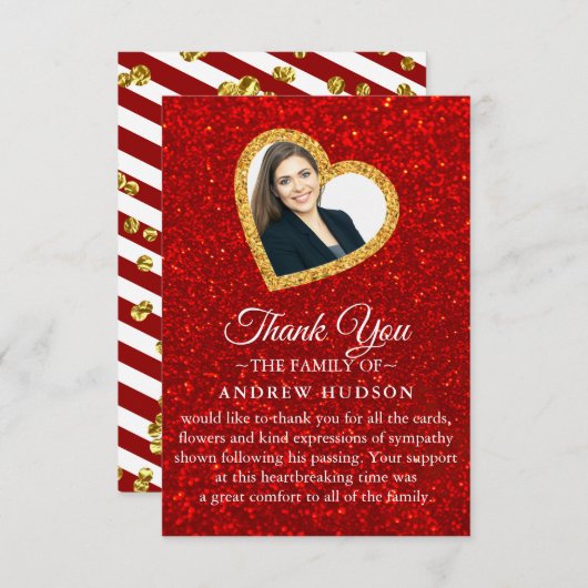 グリッター金ゴールド葬儀フォト悔やみや弔慰サンキューカード サンキューカード (正面/裏面)