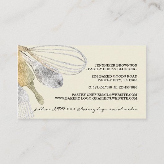 グリッター金ゴールド銀ペストリーベーカリー調理師アイボリー 名刺 (裏面)