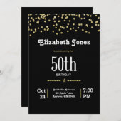 グリッター金ゴールド50番目の誕生日招待状 招待状 (正面/裏面)