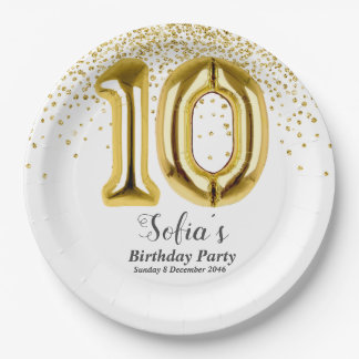グリッター金ゴールド、ゴールデンスパークル10歳の誕生日 ペーパープレート
