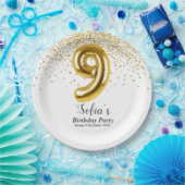 グリッター金ゴールド、ゴールデンスパークル9歳の誕生日 ペーパープレート (パーティー)