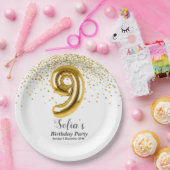 グリッター金ゴールド、ゴールデンスパークル9歳の誕生日 ペーパープレート (パーティー)