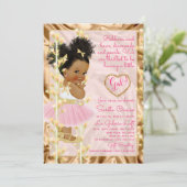 グリッター金ゴールド&ピンクガールベビーシャワーエスニック 招待状 (スタンド正面)