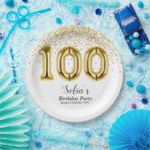 グリッター金ゴールド、100歳の誕生日に金の輝きを ペーパープレート (パーティー)