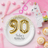 グリッター金ゴールド、90歳の誕生日に金の輝きを ペーパープレート (パーティー)