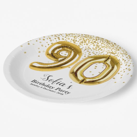 グリッター金ゴールド、90歳の誕生日に金の輝きを ペーパープレート (アングル)