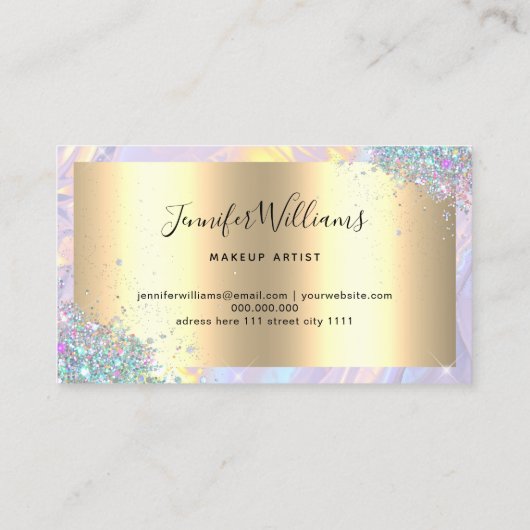 グリッター金箔パープルモダンホログラフィック 名刺 (裏面)