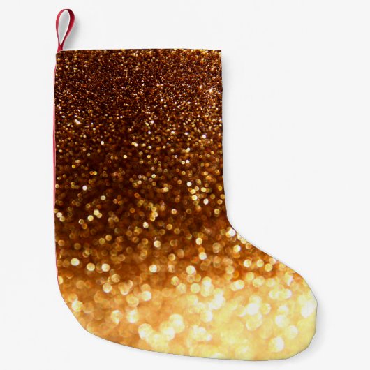 グリッター金色の光 スモールクリスマスストッキング (正面)
