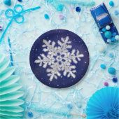 グリッター銀の雪片オンナイトスカイ紙プレート ペーパープレート (パーティー)