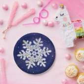 グリッター銀の雪片オンナイトスカイ紙プレート ペーパープレート (パーティー)