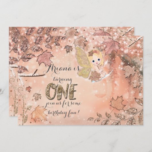 グリッター離れスウィンター秋妖精パーティの招待状 招待状 (正面/裏面)