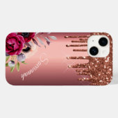 グリッター青銅銅メタリックモノグラムフローラ Case-Mate iPhoneケース (裏面 (横))