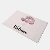 グリッター風船ピンクとシルバー歓迎 ドアマット (アングル)