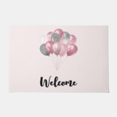 グリッター風船ピンクとシルバー歓迎 ドアマット (正面)
